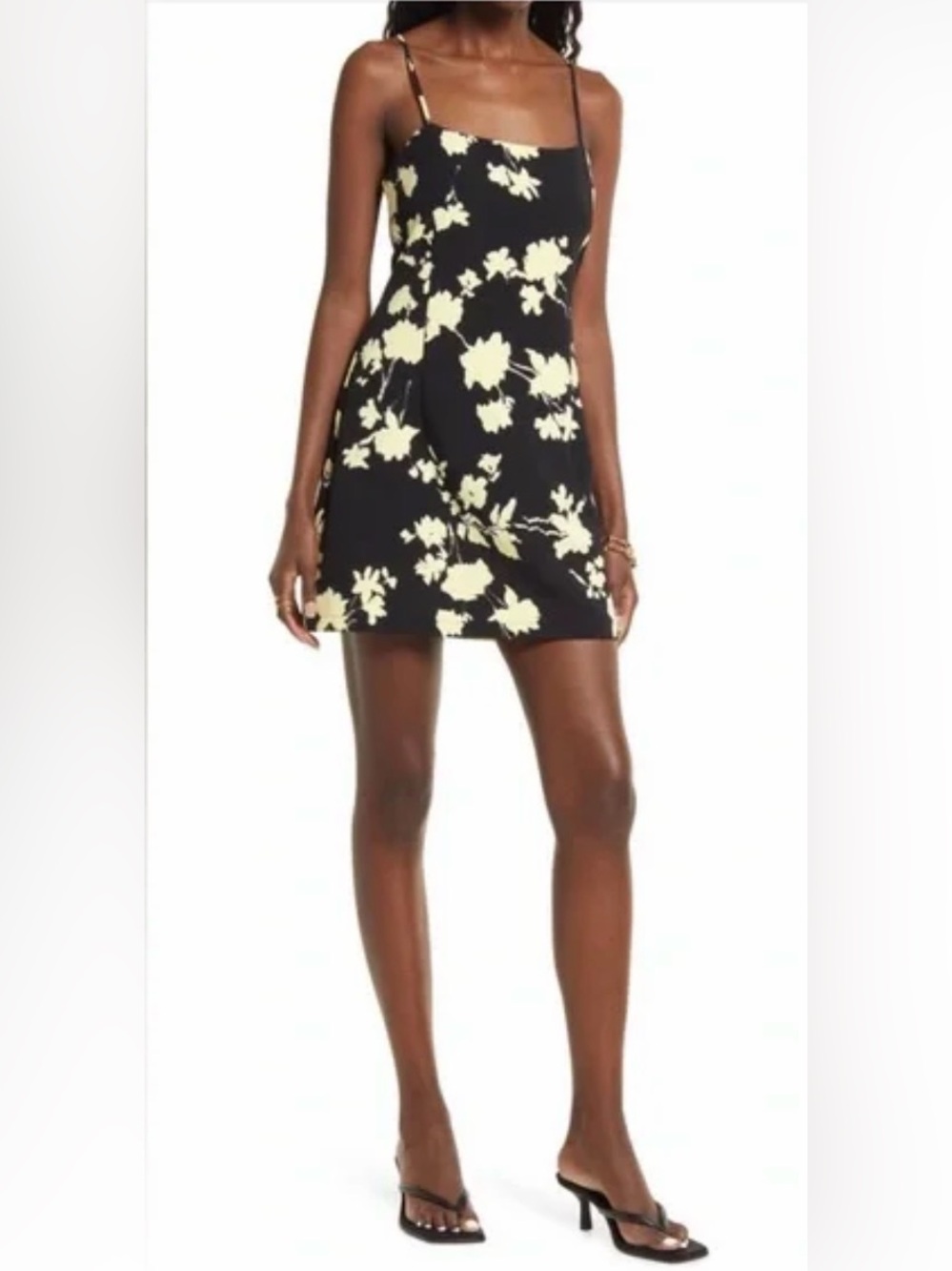 Open Edit Black Floral Mini Dress Medium Strappy A-Line Summer Date Night